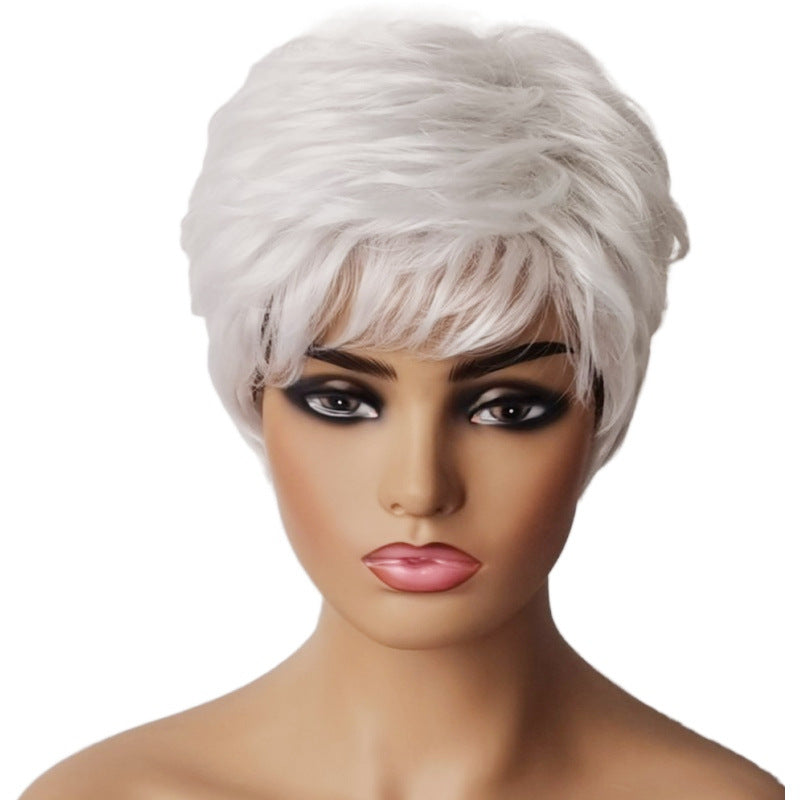 MagnoliaHair®Aged Silver-White Diagonal Bangs Partial Short Hair