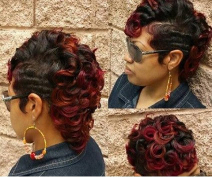 MagnoliaHair®European And American Women Short Hair Wig Black Highlights Wine Red