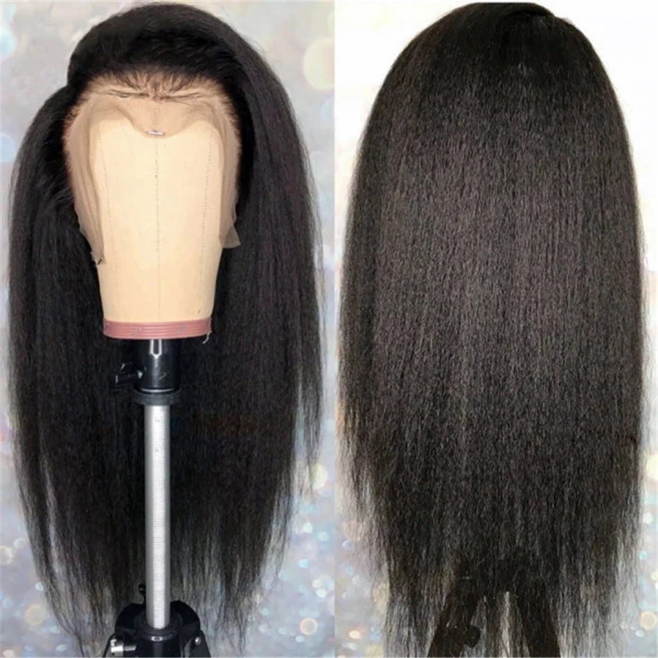 MagnoliaHair®Perruque mi-pointe noire cheveux longs raides perruque moelleuse en soie haute température